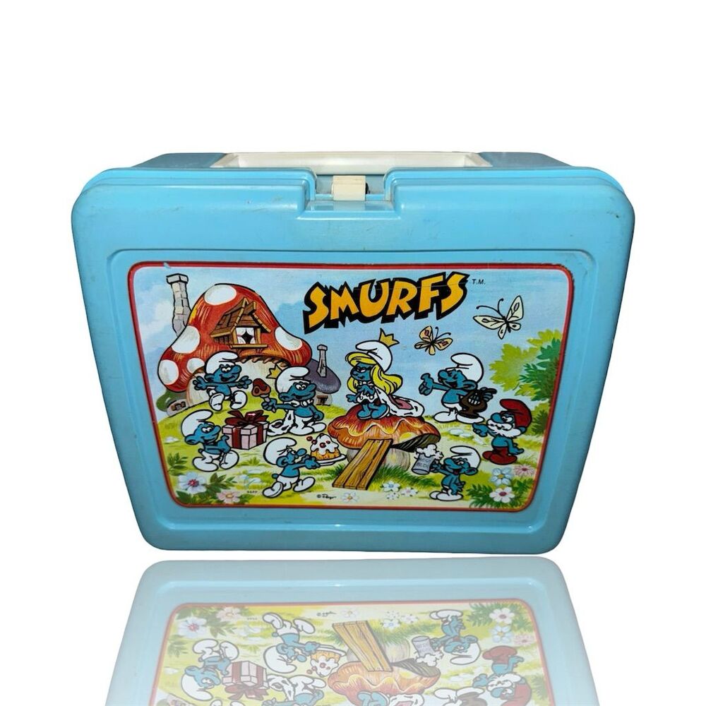 Vintage 1980s Smurfs Plastic Lunchbox by Thermos: GUC: 80’s Cartoons